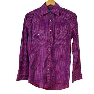 Wrangler Western Shirts 14 1/2 x 33 71125CP Pearl Snap ButtonDown Red/Blue Plaid